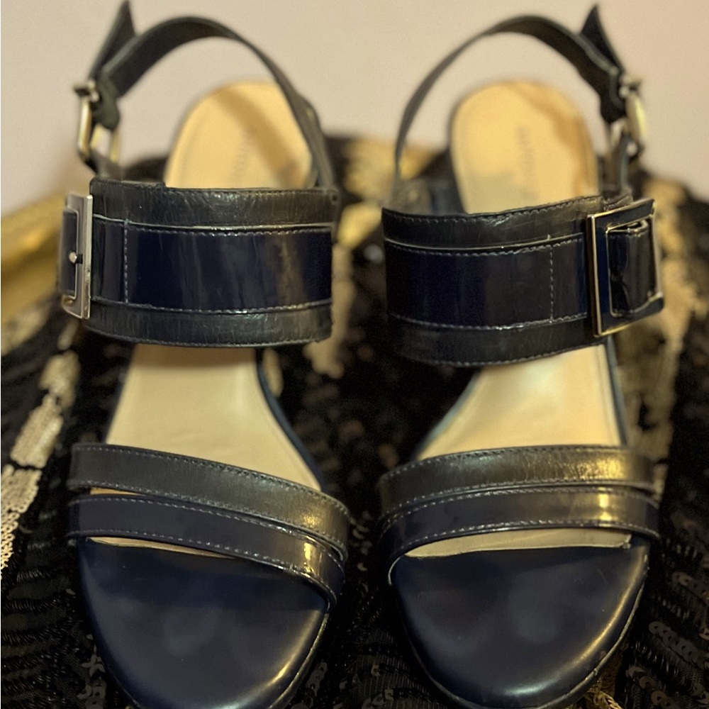 Antonio Melani navy blue leather wedge heel